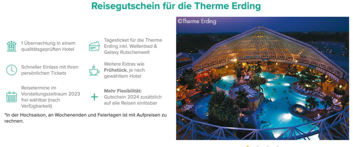 Therme Erding Gutschein 2 Tage Hotel inkl Eintritt für 2024